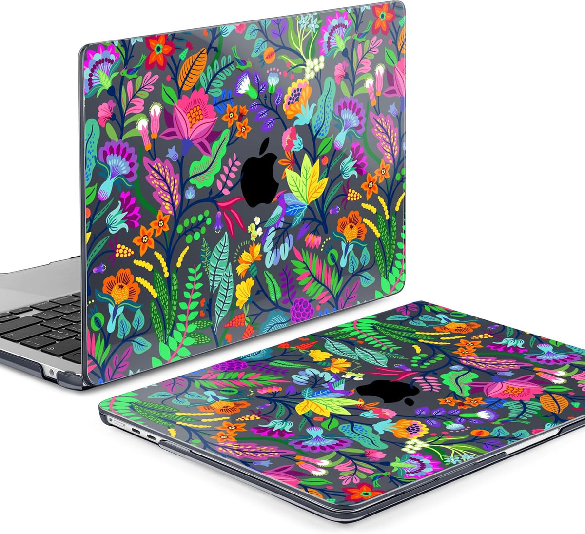 MEEgoodo Case for MacBook Air M4/M3/M2 13.6 inch 2025 2024 2022, Fit Model A3240 A3113 A2681, Compatible with MacBook Air 13 inch, Laptop Hard Case with Keyboard Cover, Bright Flowers & Tropic Leaves