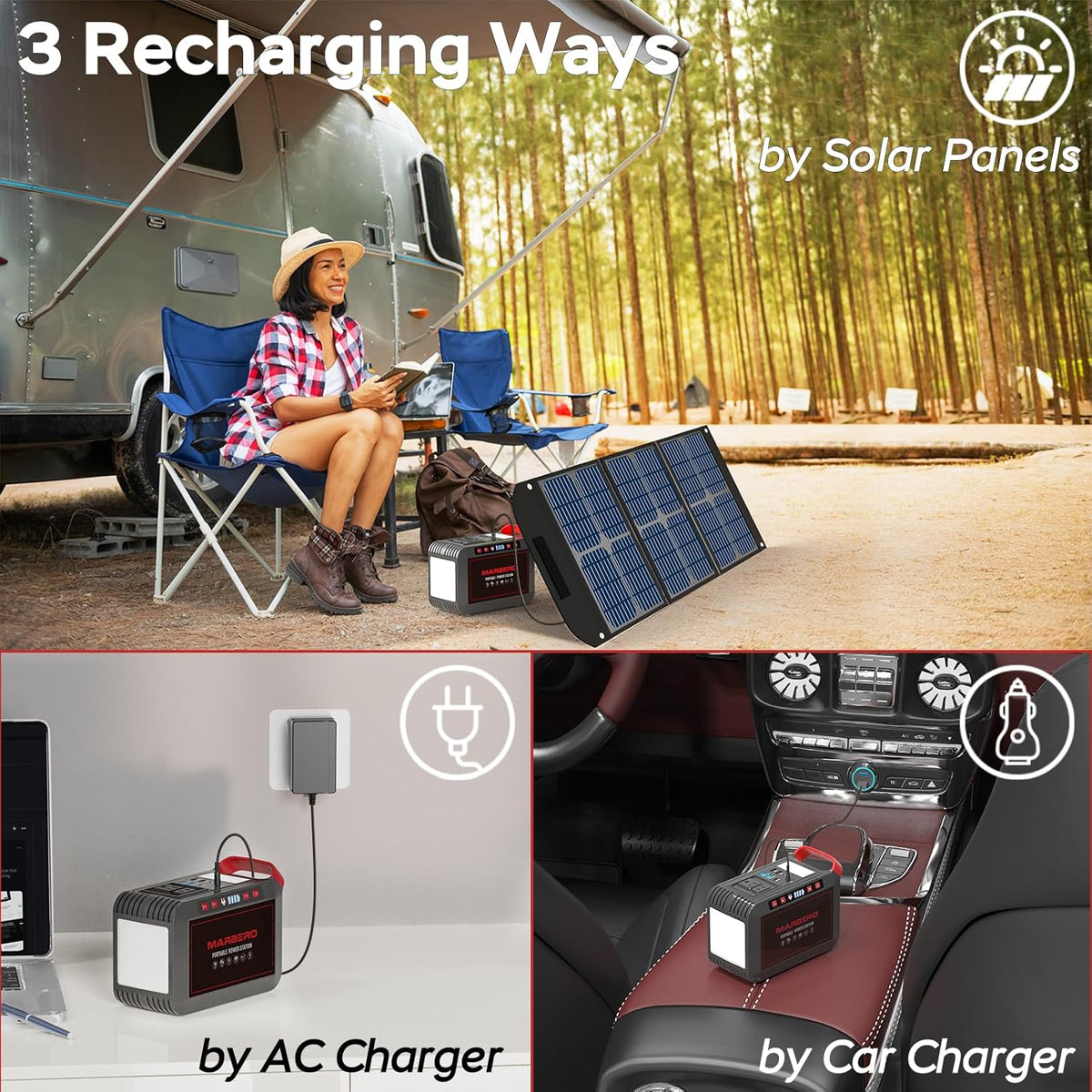Portable Power Station 300W MARBERO 237Wh Camping Solar Generator Backup Lithium Battery with Pure Sine Wave 110V AC Outlet, USB C, USB A, DC for Outdoors Camping CPAP Home Blackout Emergency