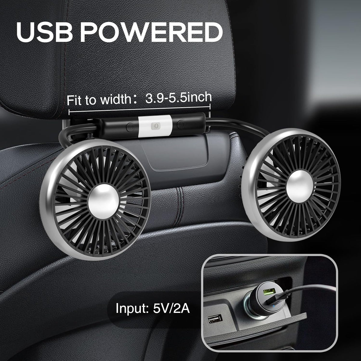 2025 3-Speed 360 Dealswin Car Fan for Backseat Kids, Upgraded Dual-Head Car Seat Fans with LED Lights, and Rotatable