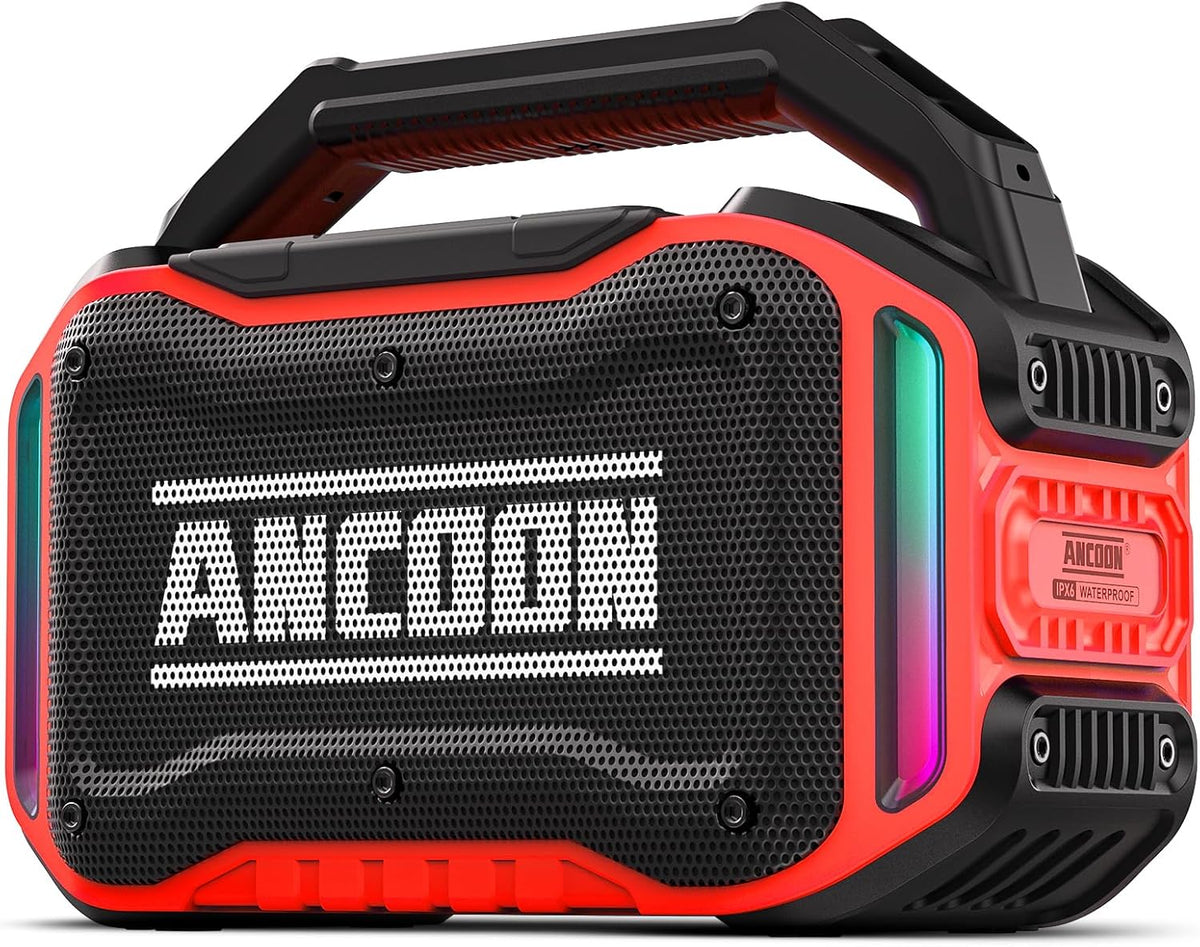 Speakers Bluetooth Wireless: 80W(Peak) Loud Speaker with Bass, 20H Playtime, IPX6 Waterproof, Large Jobsite Speakers for Work, Outdoor, Workshop, Garage, Portable Speaker with TWS (Red)