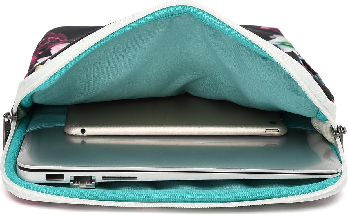 Canvaslove Floral Laptop Sleeve Case, Cushioned with Handle and Pocket for 16 inch Laptop (Purple Lotus)