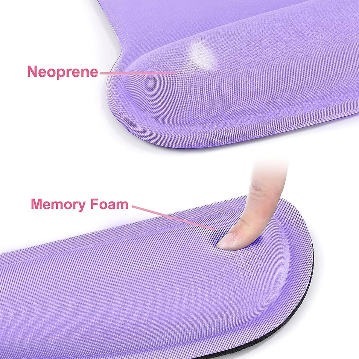 MOSISO Wrist Rest Support for Mouse Pad & Keyboard Set, Ergonomic Mousepad Non-Slip Base Home/Office Pain Relief & Easy Typing Cushion with Neoprene Cloth & Raised Memory Foam, Light Purple