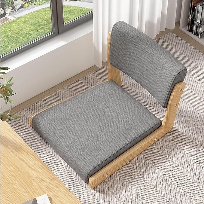 BTZHY Floor Chair Tatami Chair with Backrest Meditation Floor Chair Portable Legless Chair Wood Lazy Sofa Floor Window Balcony Living Room Chair(Smoke Grey 1)