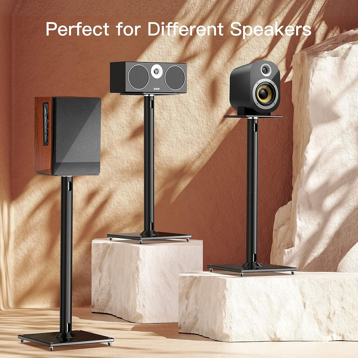 Perlegear Universal Speaker Stands for Surround Sound up to 22lbs - 28 Inch Bookshelf Speaker Stands for Bose, Polk, JBL, KEF, Klipsch & Others, Floor Speaker Stand with Cable Management 1Pair- PGSS6