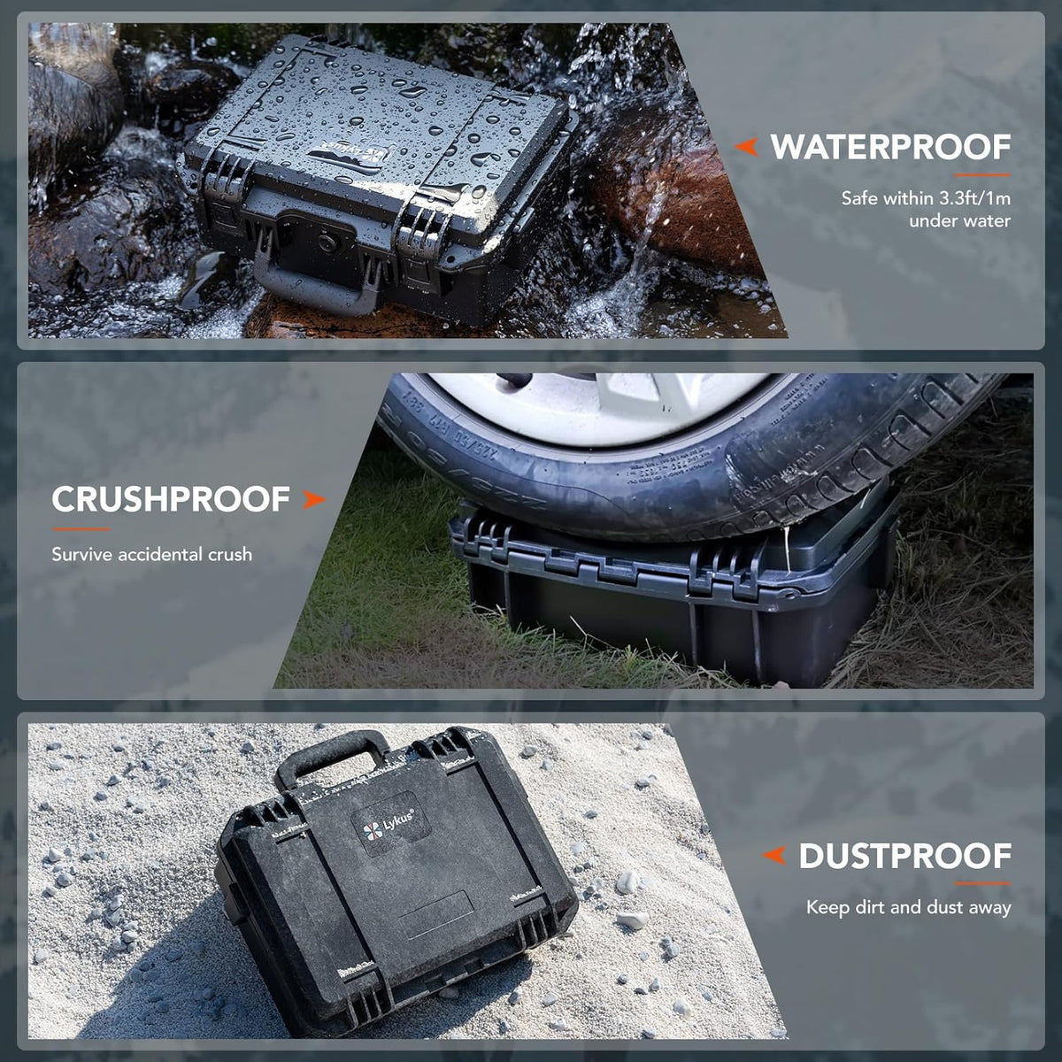 Lykus HC-3010 Waterproof Hard Case with Customizable Foam Insert, Interior Size 11.81x7.87x4.72 in, Suitable for Pistol, Camera, Lens, Drone, Mic, Flashlight, Electronics, Tools, and More