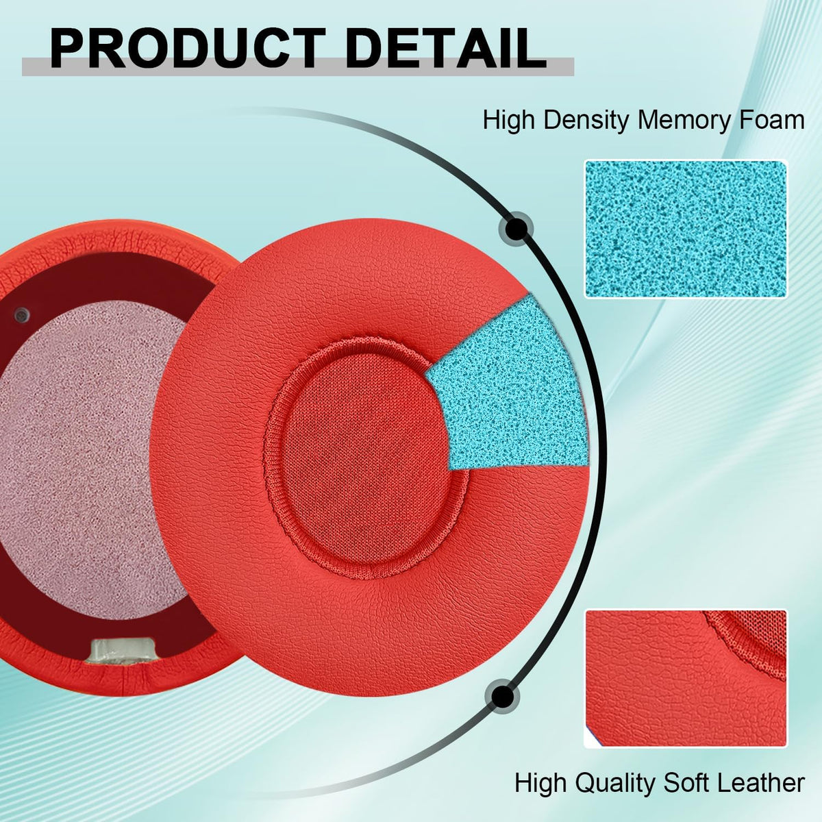 Replacement Ear Pads for Beats Solo 2 & Solo 3 Wireless On-Ear Headphones, Ear Cushions, Headset Earpads, Ear Cups Cover with Soft Protein Leather (Red)