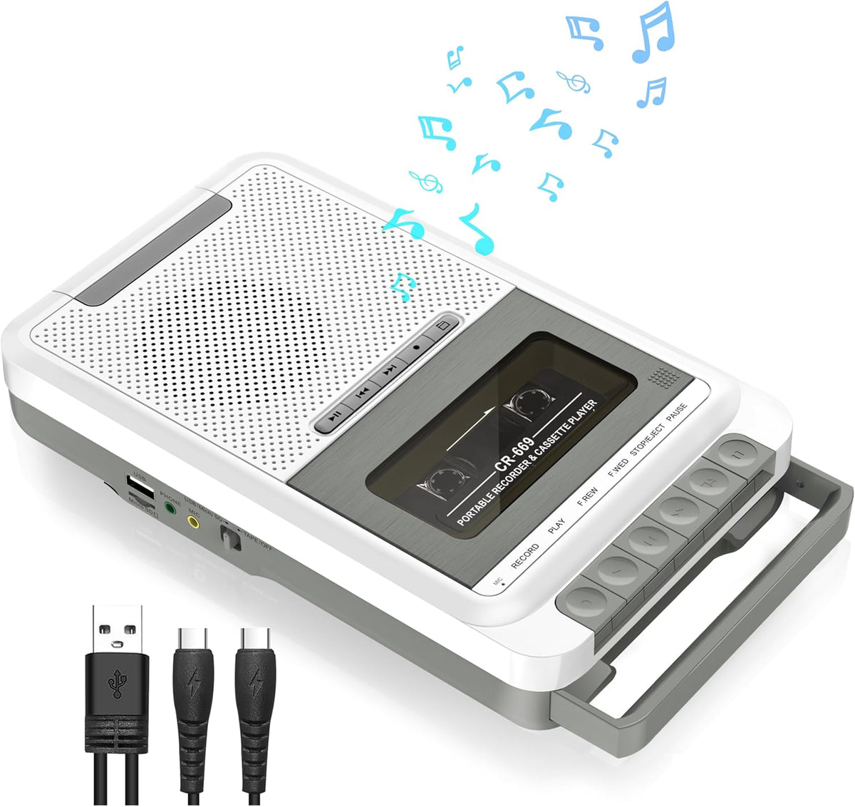 Gracioso Cassette Cassettes/USB/SD Cassette MP3 Cassette Player Recorder Converter,Record to Card via Mic, Portable