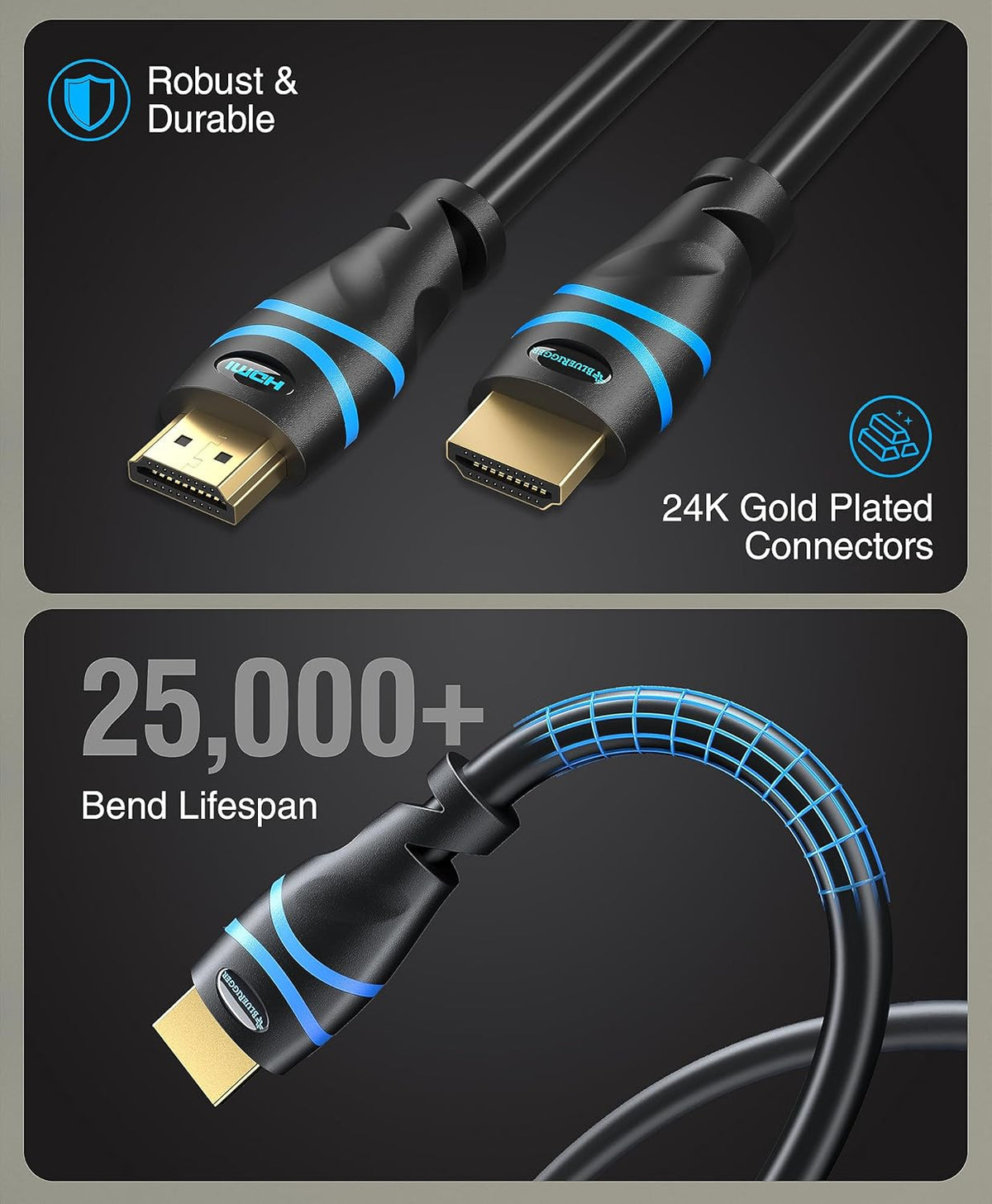 8K 3 (8K 60Hz, 4K 120Hz, 48Gbps HDR10+, 8K 3D, 2.3) PS5, BlueRigger HDMI Cable FT - HDMI Cord, High Speed HDMI Cable