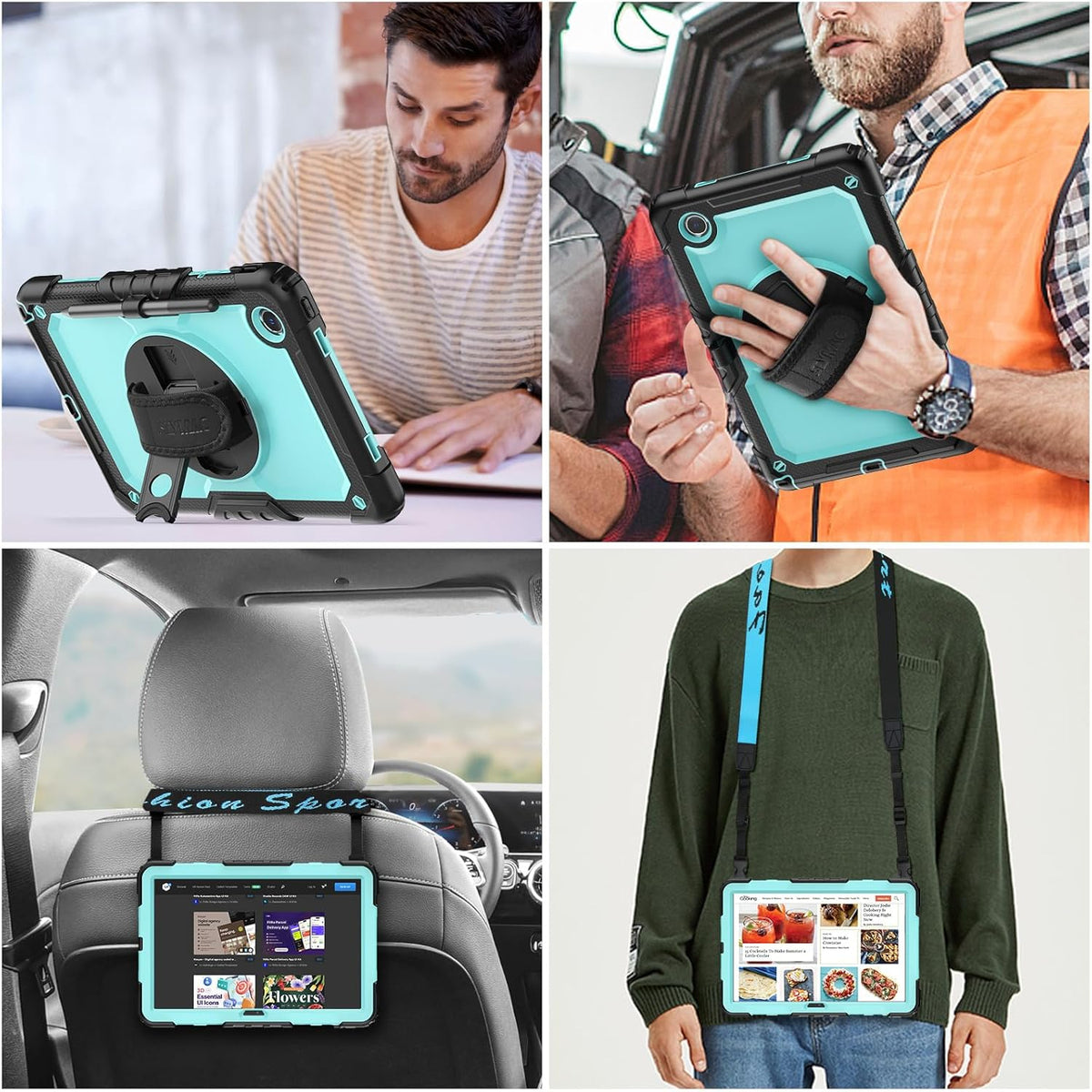 SEYMAC stock Tablet Case for Lenovo Tab M11 (TB-330FU/TB-330XU) 11 inch Drop-Proof Protection Cover with 360° Rotate Stand & Strap [Pen Holder] & Screen Protector/K11/Xiaoxin Pad 2024, Sky Blue+Black