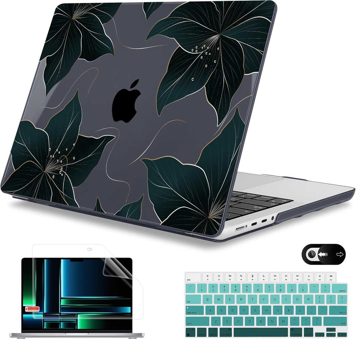 Mektron Case for MacBook Pro 16" M4 A3403 A3186 M3 A2991 M2 A2780 M1 A2485 (2021/2023/2024) Pro/Max with Touch ID, Hard Shell Plastic Laptop Cover Keyboard Cover Screen Protector, Floral C218