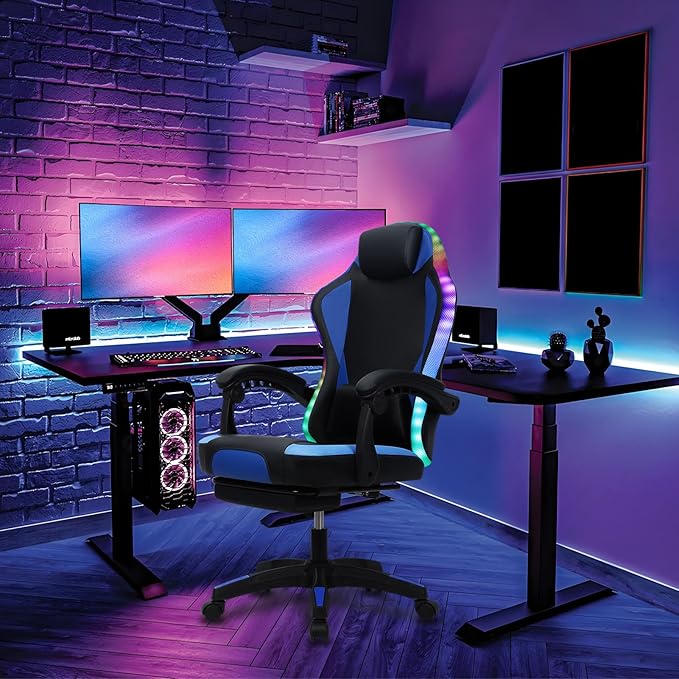 Gaming Chairs for Adults Racing Style Computer Chair Ergonomic Gamer Chairs for Adults Remote Control High Back Reclining Office Gaming Chair with 360° Swivel (Black)