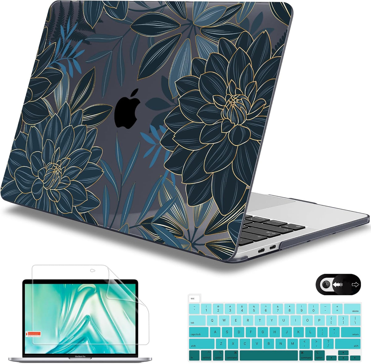 Mektron for MacBook Pro 13-inch Case 2022 2021 2020 Release A2338 M2 M1 A2289 A2251, Printed Plastic Hard Shell Cover for New MacBook Pro 13.3-inch Touch Bar Fits Touch ID, Dahlia Flower C035
