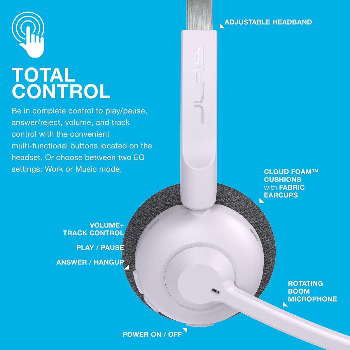 Headset, 50+ JLab Go Work Pop On-Ear Wireless Lilac, Hours Playtime, Bluetooth Multipoint, Rotating Boom Mic, Noise