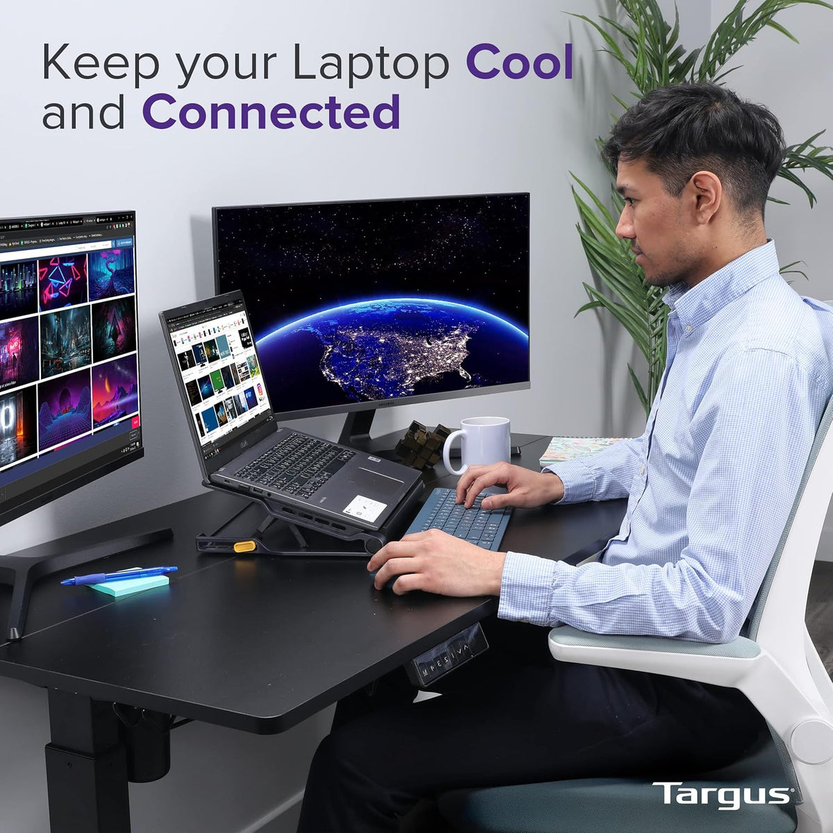 Targus Laptop Cooling Pad for Laptops up to 17-inches, Dual High-Speed Fans Chill Mat + 4-Port USB Hub Laptop Fan Cooling Pad for Work, USB Stand Cooling Pad for Gaming Laptop Cooling Fan (AWE81US)