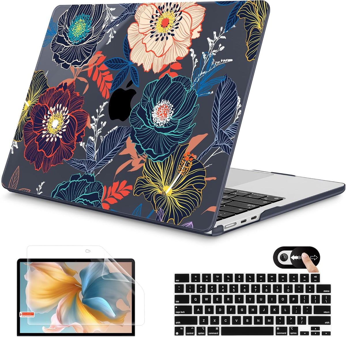 Mektron for 2025 M4 MacBook Air 13.6 Inch A3240 Case Fits 2023 A2681 M2 2024 A3113 M3 Chip with Liquid Retina Display Touch ID, Printed Plastic Hard Shell Cover for MacBook Air 13.6", Dahlia Flowers