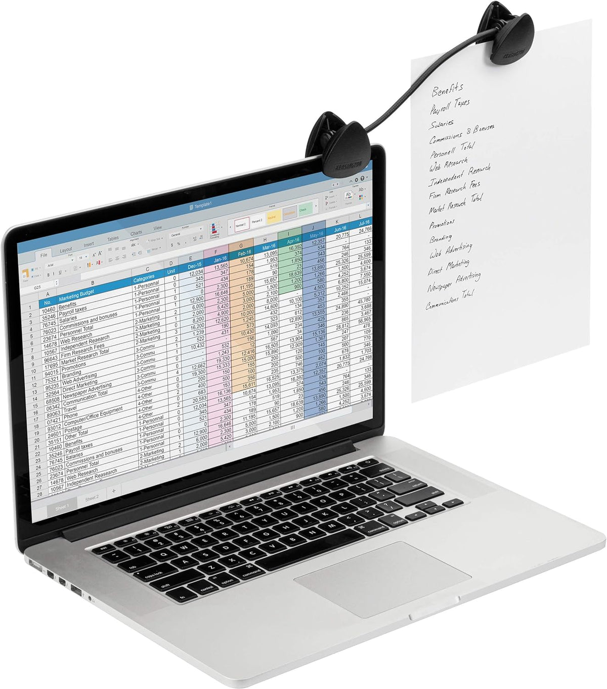 9-3/4" K62081BF Kensington Document Holder for Typing for Laptops and Monitors, Flex Clip Copyholder, Typing Stand