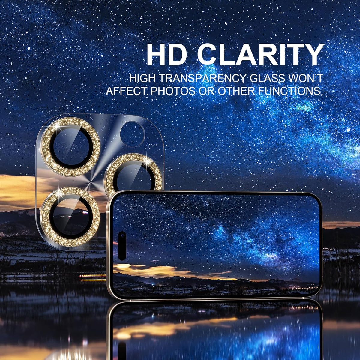 Choiche Compatible for iPhone 16 Pro/iPhone 16 Pro Max Camera Lens Protector, Bling Camera Cover with 9H Tempered Glass Lens Screen Protector Metal Ring Decoration Accessories (Clear-Titanium Desert)