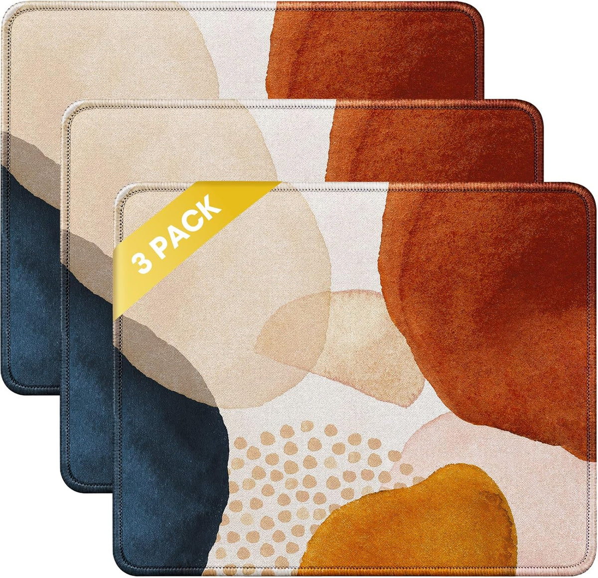 JIKIOU 3 Pack Mouse Pad with Stitched Edge, Comfortable Mouse Pads with Non-Slip Rubber Base, Washable Mousepads Bulk with Lycra Cloth, Mouse Pads for Computers Laptop Mouse 10.2x8.3x0.12in Boho