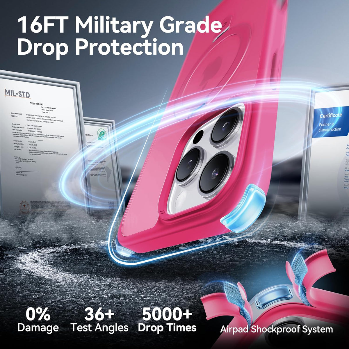 CASEKOO Designed for iPhone 14 Pro Max Case with Magnetic Invisible Stand [Military Drop Protection] [Compatible with MagSafe] Shockproof Slim Translucent Matte Promax Case 6.7 Inch, Hot Pink