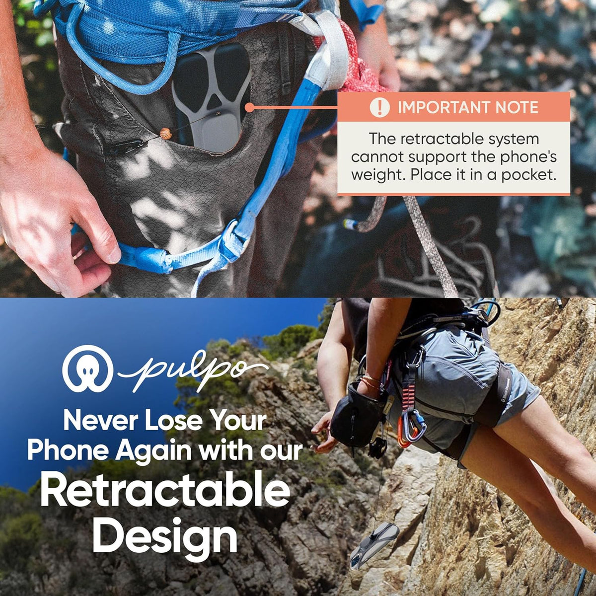 Pulpo Phone Leash Stealth Grey Fits Smartphones Up to 6.8" - Retractable Anti Theft Phone Tether for Skiing & Kayak Tether, Pickpocket Proof Cellphone Lanyard, Anti-Theft Cellphone Leash for Festival