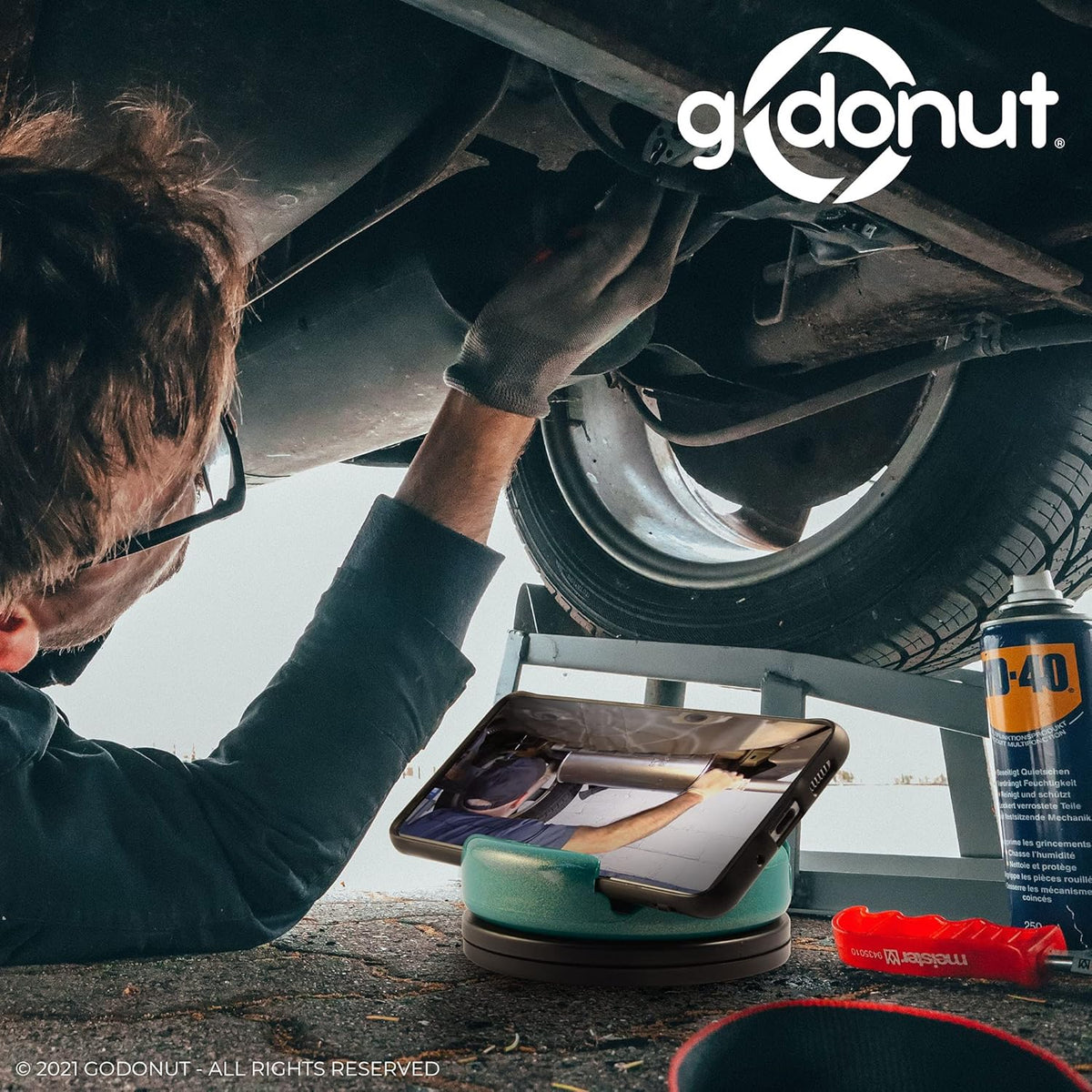 GoDonut – Phone Stand 360 Swivel – Cell Phone Holder + iPad Stand Desk Organizer - Compatible with Tablet, iPhone, Kindle & Most Smartphones – Black