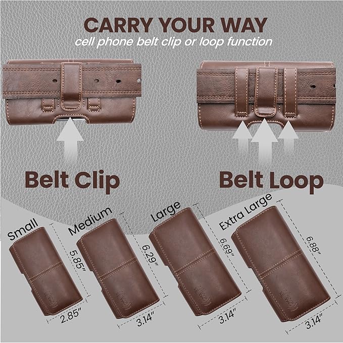 Wireless City X-Large Phone Holster for Men & Women, Horizontal Belt Clip & Loop Cell Phone Pouch, Magnetic Closure Phone Belt Holder Fits iPhone 17/16/15/14/13/12 Pro Max & Large Smartphones (Brown)