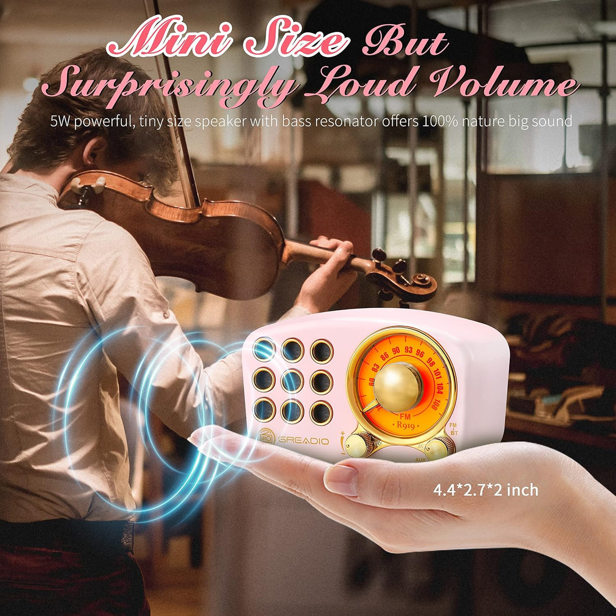 Greadio 5.0 MP3 Retro Bluetooth Speaker, Vintage Radio- FM Radio with Old Fashioned Classic Style, Strong Bass