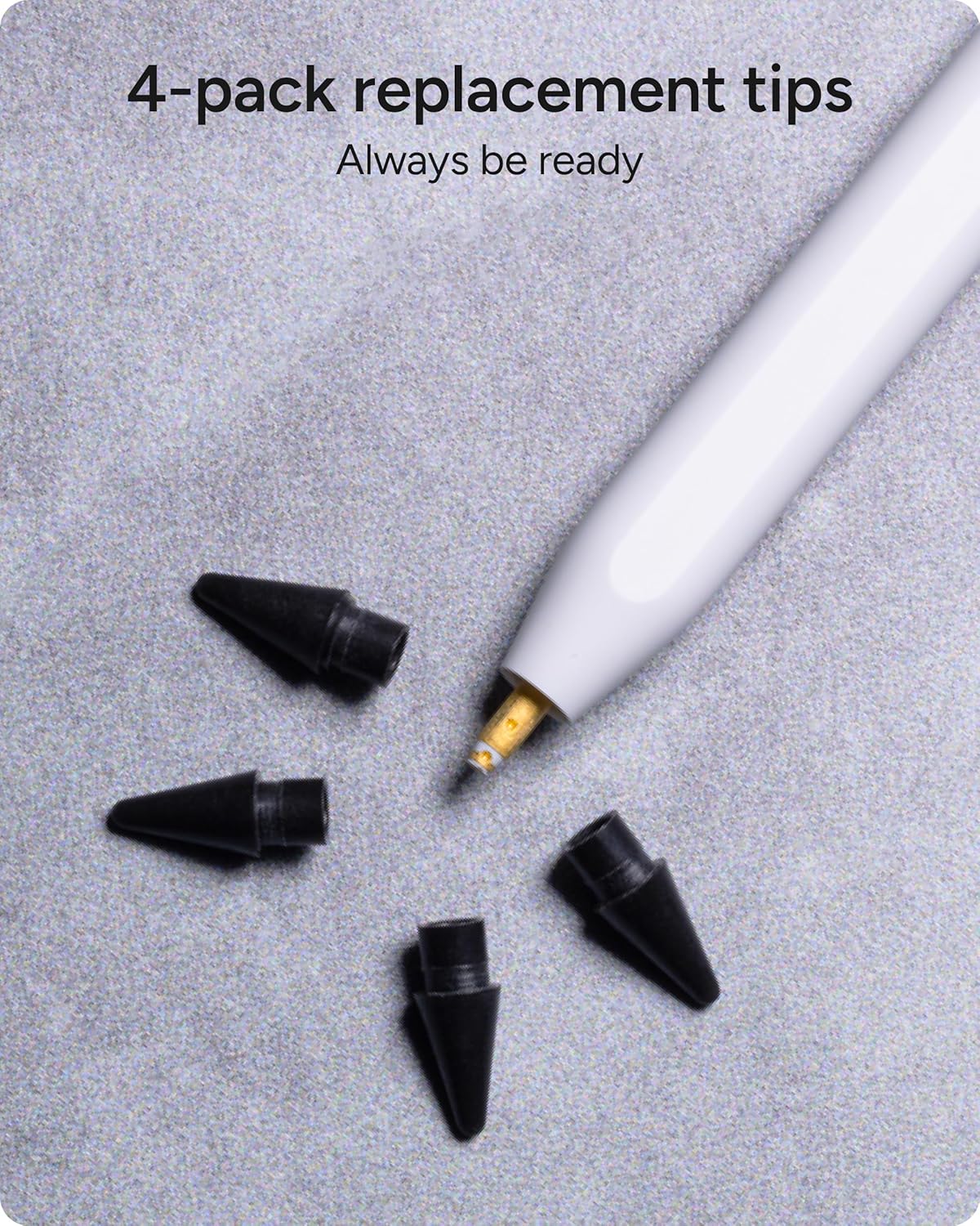 ZAGG Replacement Tips for Apple Pencil 1st Gen, 2nd Gen, & USB-C - Pack of 4, Smooth Writing, Perfect Friction, Black