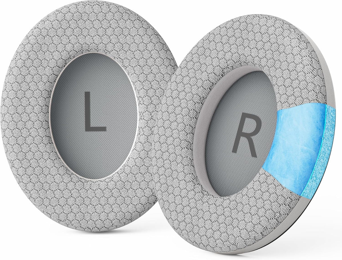 Cooling Gel Headphones Replacement Ear Pads for Bose Quiet Comfort QC35, Mesh Soccer Net Fabric Breathable Sports Fabric, Extra Thick & Cooler for Longer, Softer Memory Foam - Gray