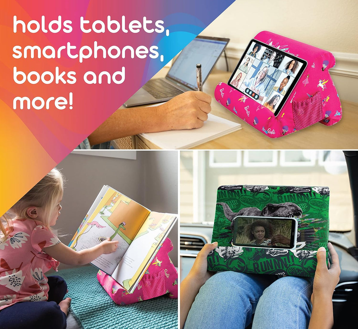 Flippy Tablet Pillow Stand - Cushion Tablet Stand & Holder, Bed Support for Lap and Desk, Compatible with Phone & Book Reading: Kindle, iPad Pro, iPhone & Samsung - Barbie