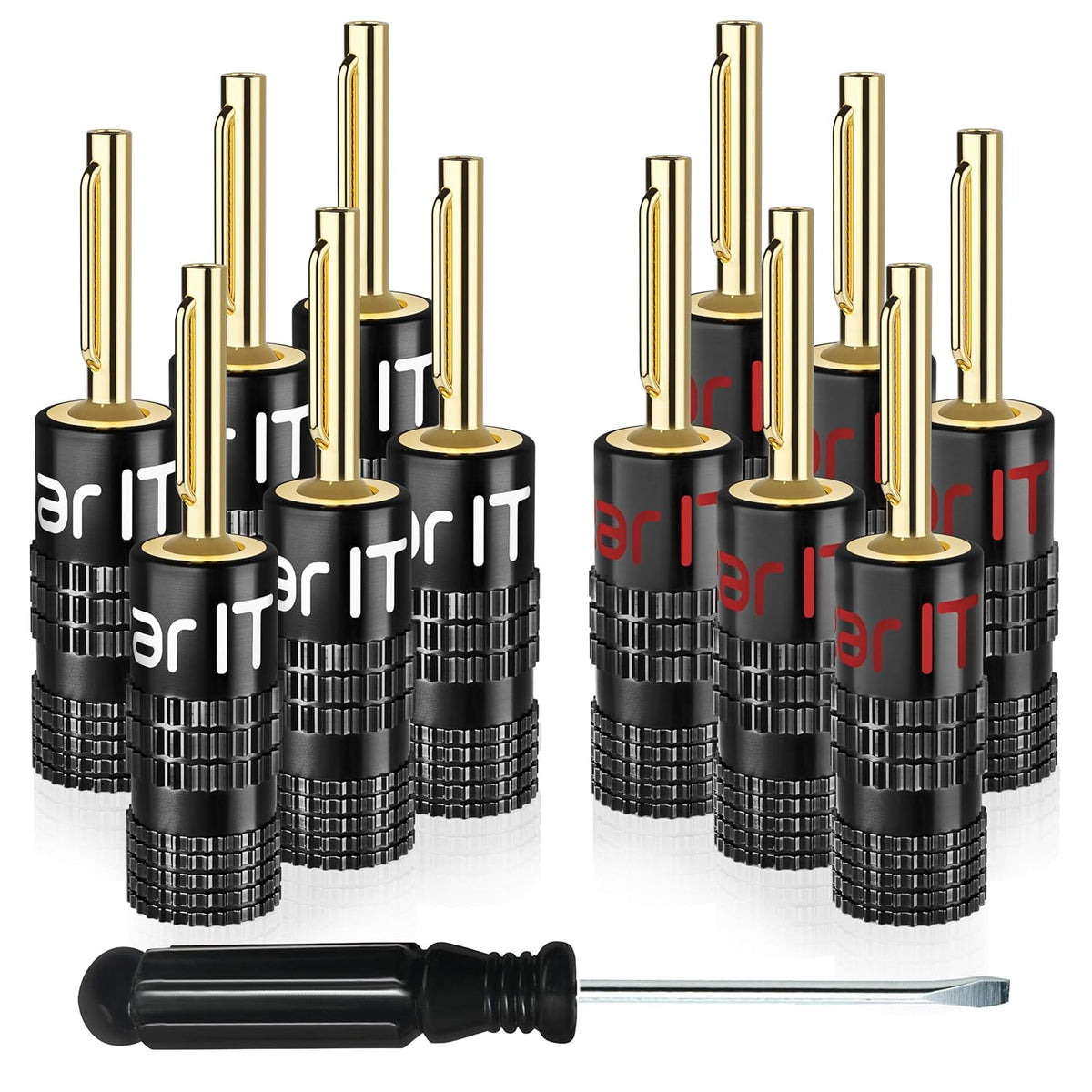 GearIT 14 Gauge Speaker Wire (100 Feet /30.48 Meters) with Banana Plugs (6 Pairs, 12 Pieces) Pro Series 14 AWG Speaker Cable - Black