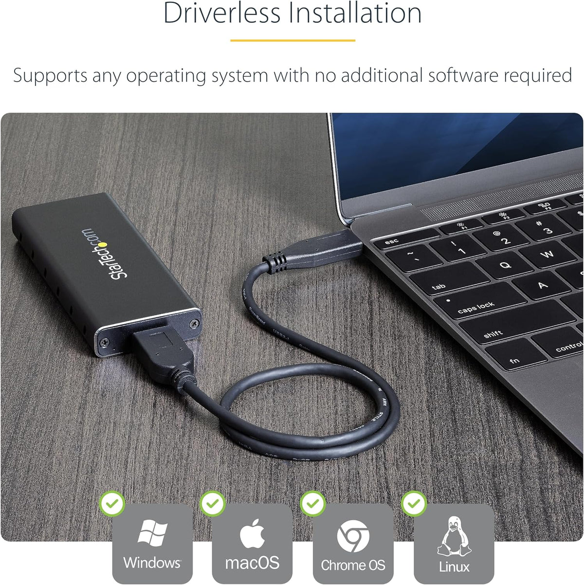 StarTech.com M.2 SSD Enclosure for M.2 SATA SSDs - USB 3.1 (10Gbps) with USB-C Cable - External Enclosure for USB-C Host - Aluminum, TAA (SM21BMU31C3)