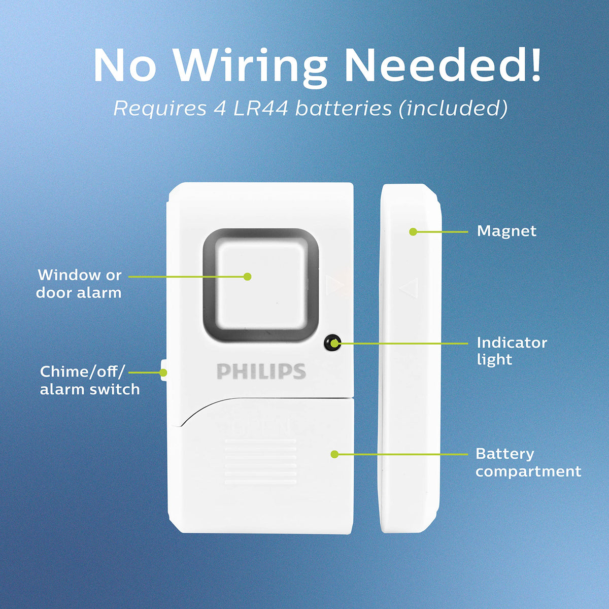 Philips Personal Security Window and Door Alarm, 4 Pack, DIY Protection, Burglar Alert, Wireless, Chime/Alarm, Easy Installation, Ideal for Home
